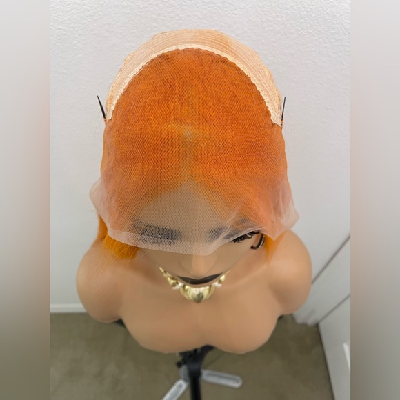24” Orange Straight Human Hair, Transparent Lace Front Wig - Picture 10 of 12